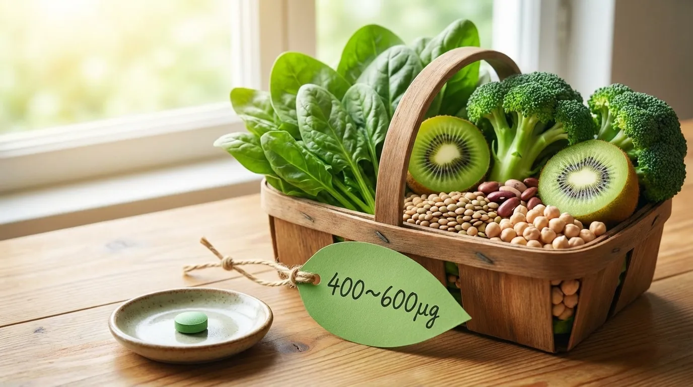 엽산 권장 섭취량과 식품을 정리한 인포그래픽