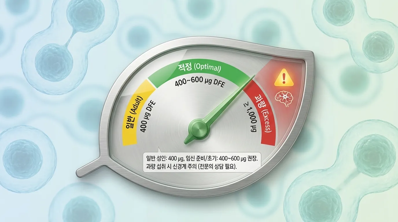 엽산 용량과 안전 섭취 범위를 정리한 인포그래픽