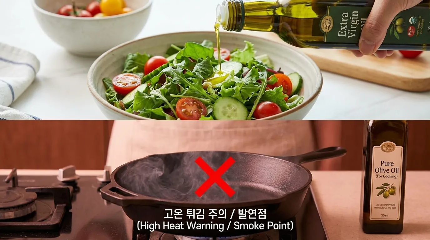 올리브오일 조리법과 스모크포인트 인포그래픽